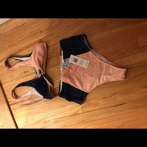 Two piece bikini navy & salmon NWT large